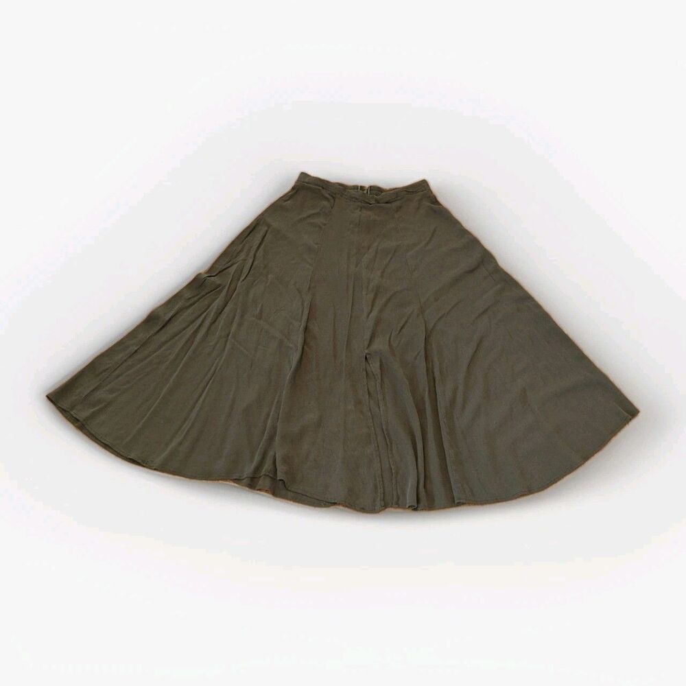 Vintage Y2K A.K.F. New York‎ Size Medium Olive Green ALine Skirt Academia